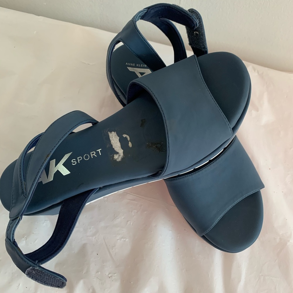 Anne Klein AK Sport Slate Blue Ankle Strap Wedge Sandals - Picture 2 of 7